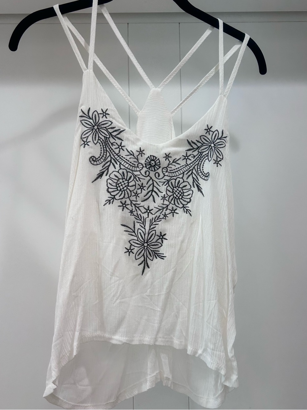 Short, Flowy White Embroidered Strappy Women's Tank Top